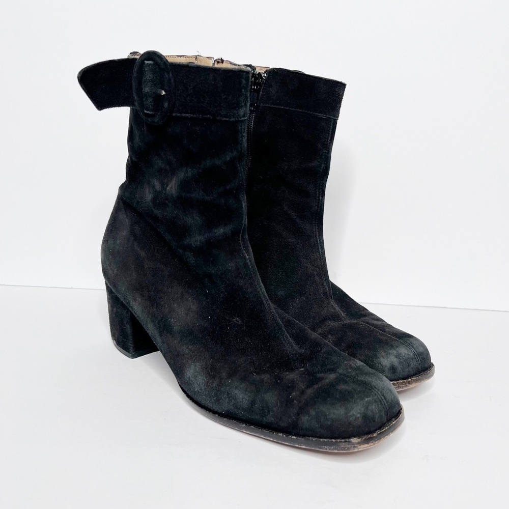 Vintage Francesco Bessi Black Suede Ankle Heeled Booties Size 6 Women’s
